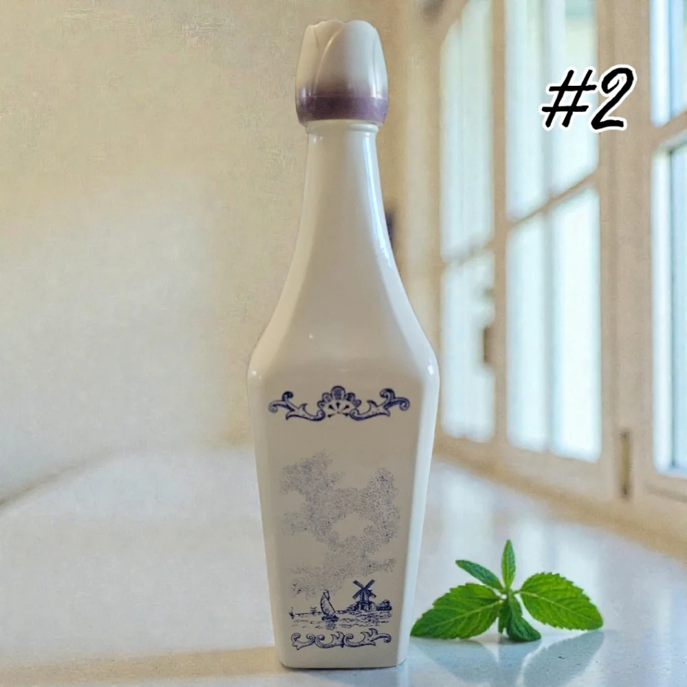 Vtg 60's Vandermint Milk Glass Liquor Bottle Delft Blue Windmills 11